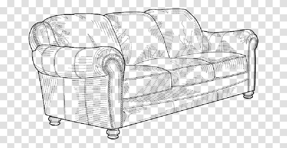 Black Set Outline Drawing Sketch White Cartoon Couch Clip Art, Furniture, Chair, Armchair, Cushion Transparent Png