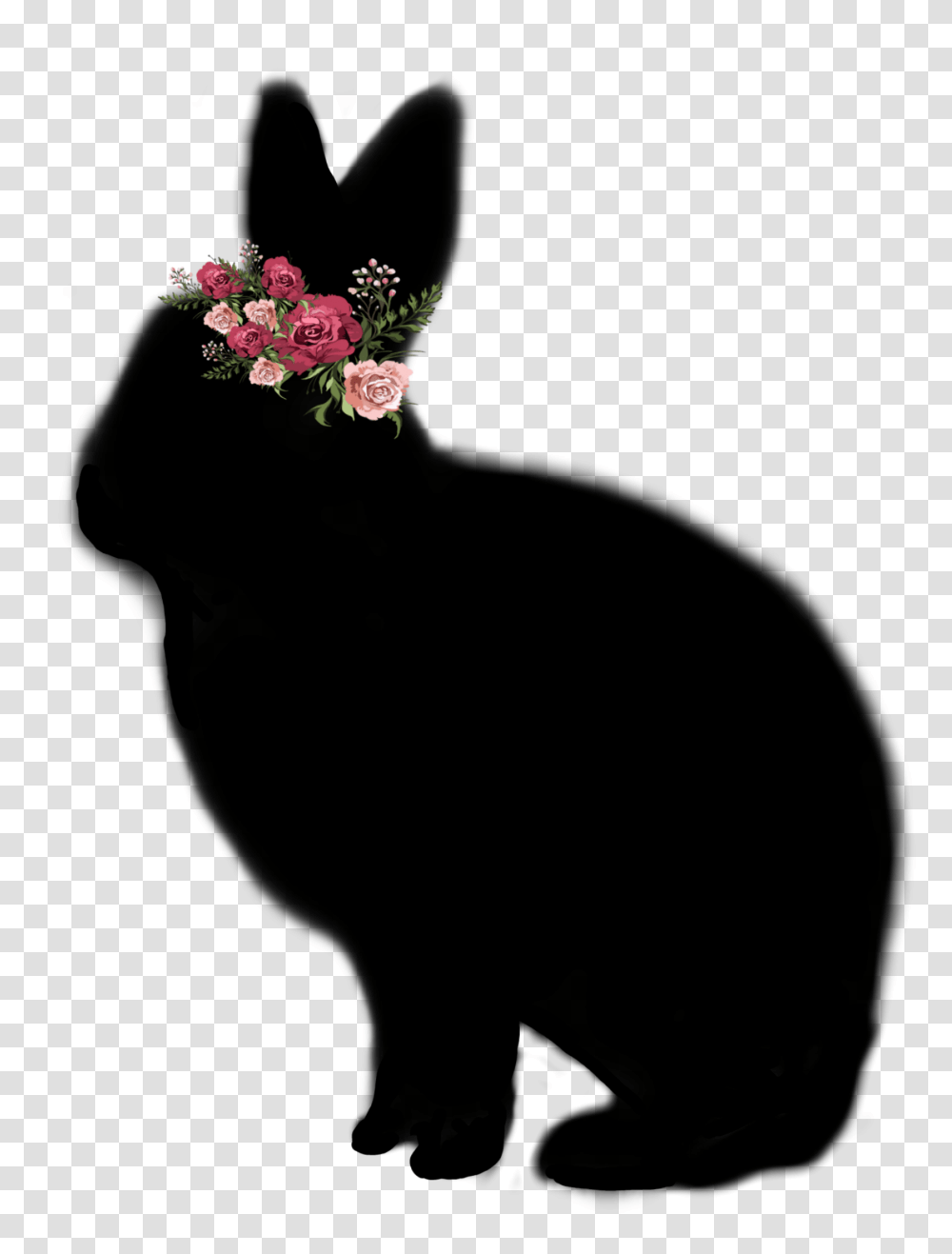 Black Silhouette Of Rabbit Wearing A Flower Crown Asian, Plant, Blossom, Floral Design, Pattern Transparent Png