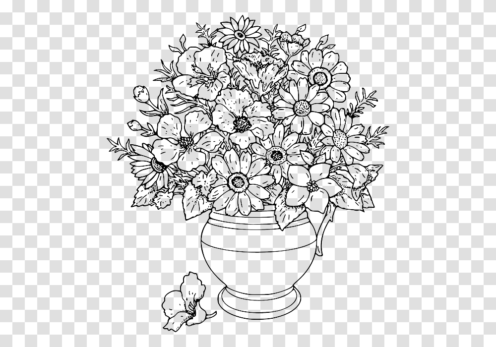 Black Simple Outline Drawn Drawing Sketch Plants, Floral Design, Pattern Transparent Png