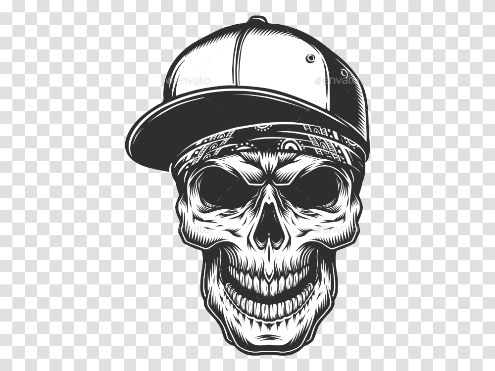 Black Skull Skull With Baseball Cap Tattoo, Helmet, Apparel, Head Transparent Png