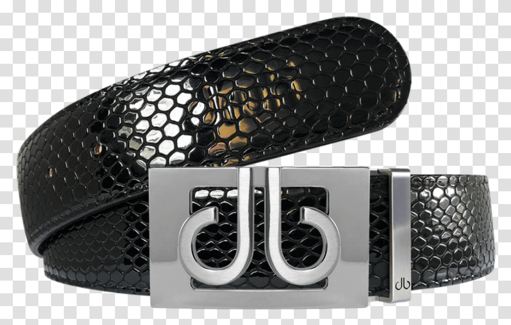 Black Snakeskin Textured Leather Belt With Silver Thru Belt, Logo, Trademark, Electronics Transparent Png