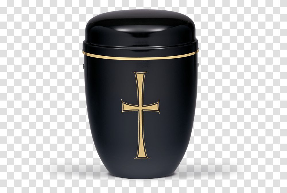 Black Steel With Gold Cross Emblem Funeral Cremation Ashes Urn For Adult 718 Cross, Shaker, Bottle, Jar, Milk Transparent Png