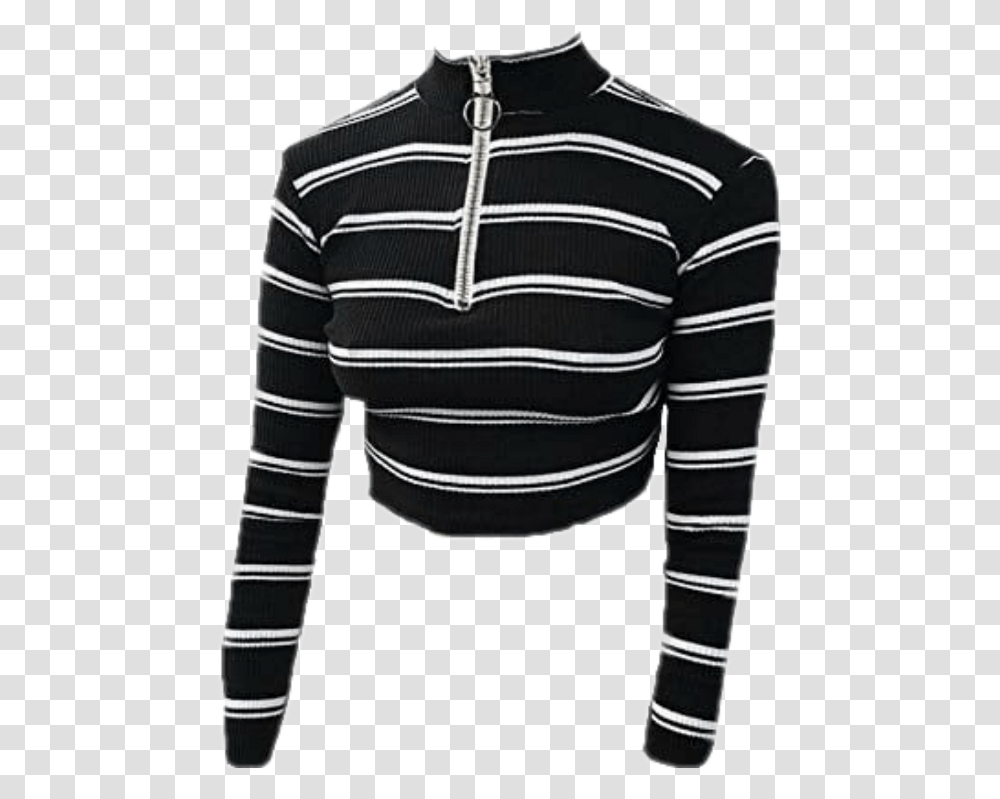 Black Sweater Striped Long Sleeve Turtleneck Crop Top, Apparel, Sweatshirt, Jacket Transparent Png