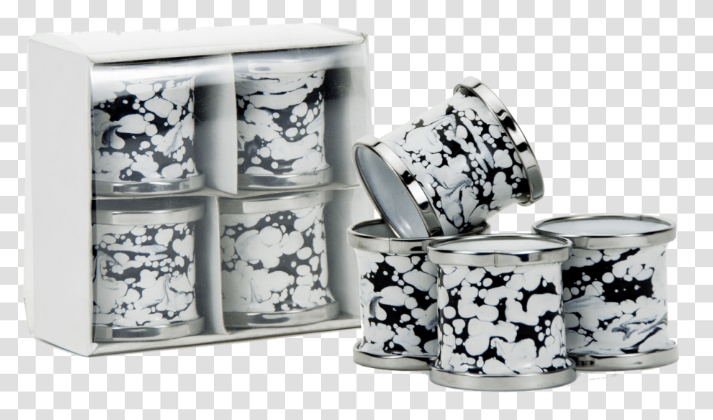 Black Swirl Napkin Rings Set Of Blue And White Porcelain, Pottery, Cup, Silver Transparent Png