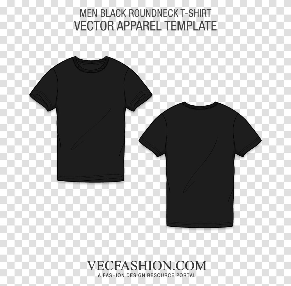 Black T Shirt Template Black Round Neck T Shirt Vector, Apparel, T-Shirt, Person Transparent Png
