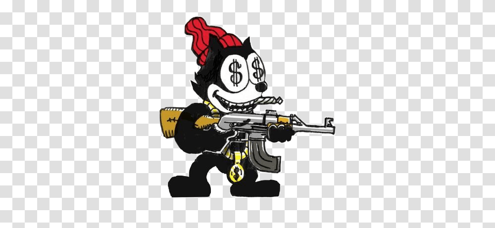 Black Tattoo Gun Anime Money Red Gold Chain Baddie Bada Hip Hop Cartoon Trap, Weapon, Weaponry, Pirate, Paintball Transparent Png
