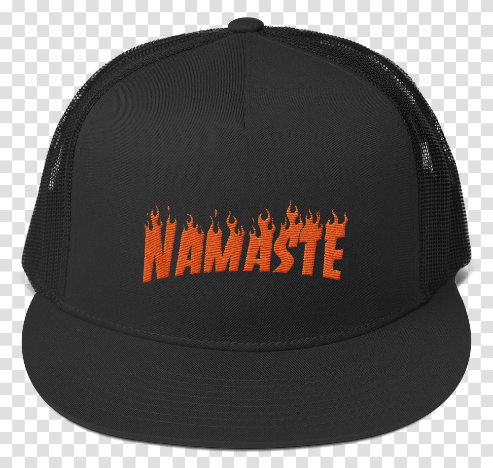 Black Trucker Cap With Namaste Thrasher Logo Baseball Cap, Apparel, Hat Transparent Png