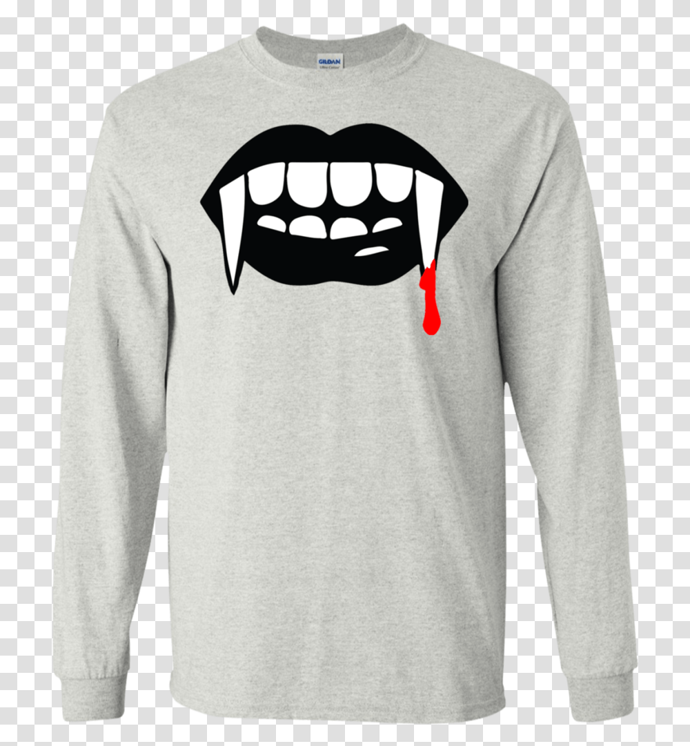 Black Vampire Fangs Halloween Ls T Shirt - Tee Support, Clothing, Apparel, Sleeve, Long Sleeve Transparent Png