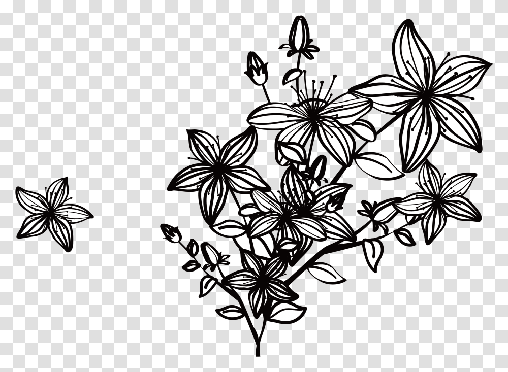 Black Vector Flower Black And White Flower, Graphics, Art, Floral Design, Pattern Transparent Png