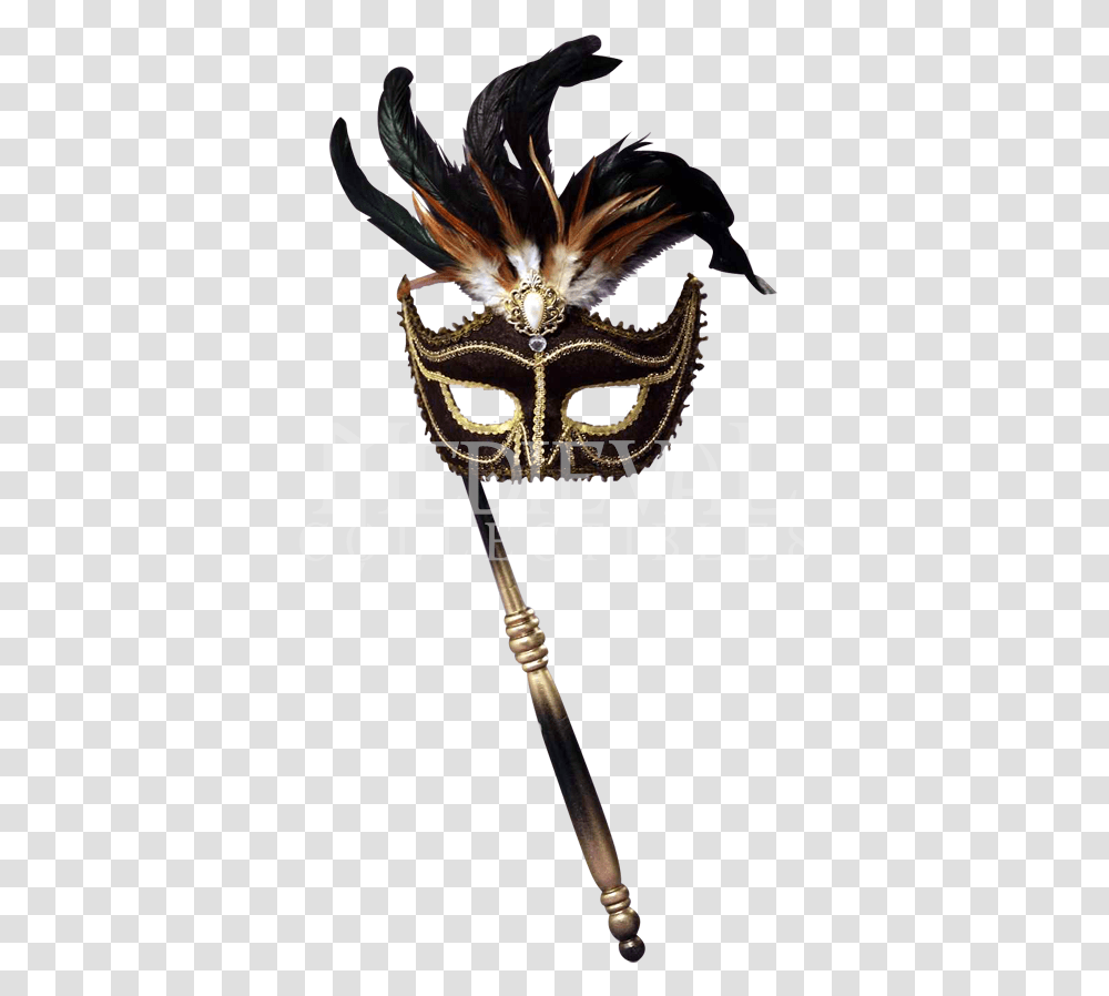 Black Venetian Masquerade Mask Masquerade Mask With Stick, Crowd, Parade, Costume, Bird Transparent Png