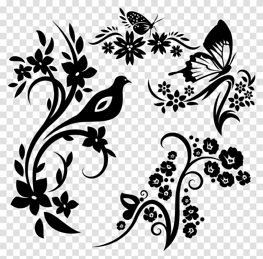 Black Wall Flower Design Art, Cross, Stencil Transparent Png