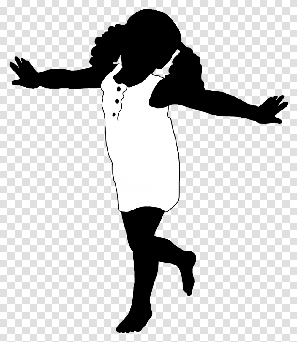 Black White Silhouette Girl Playing Black Girl Playing Silhouette, Stencil, Bag Transparent Png