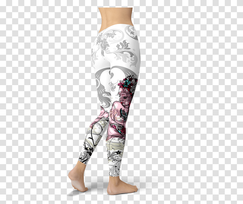 Black White Tattoo Girl Leggings Yoga Pants Sports Leggings, Skin, Arm, Person, Human Transparent Png