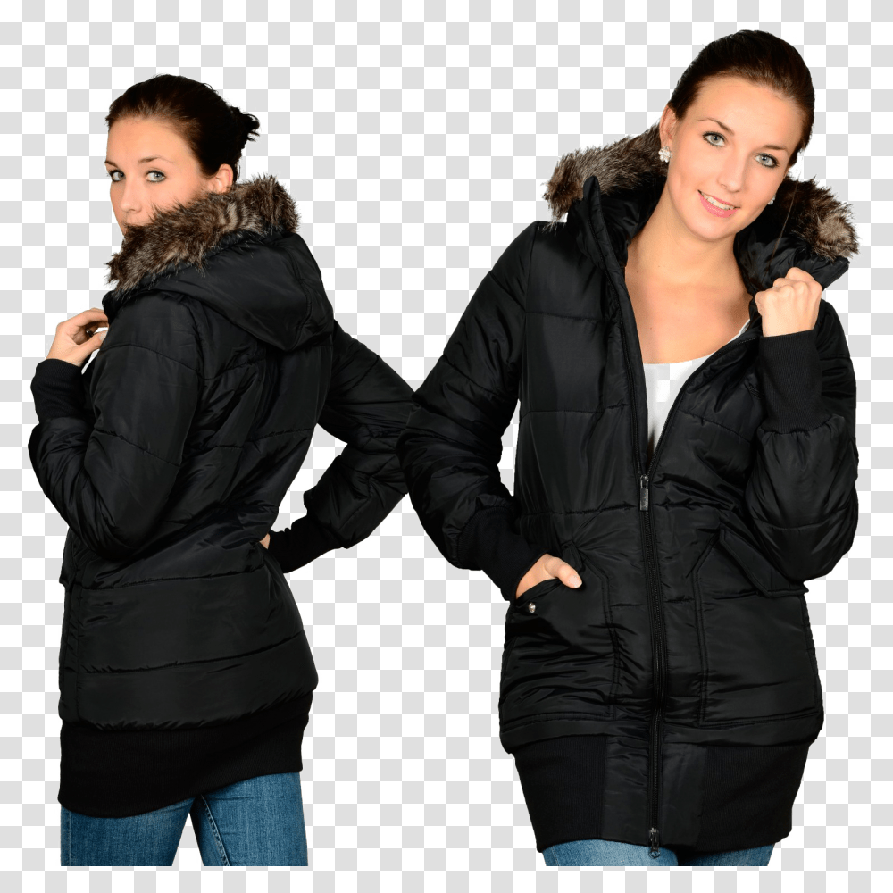 Black Winter Jacket For Women Free Download Women Winter, Coat, Person, Overcoat Transparent Png