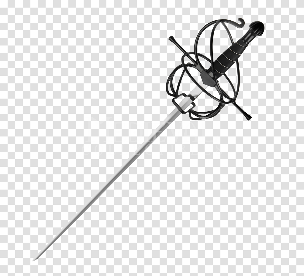 Black Wire Hilt Rapier Weapons Sword Medieval, Spear, Weaponry, Trident, Emblem Transparent Png