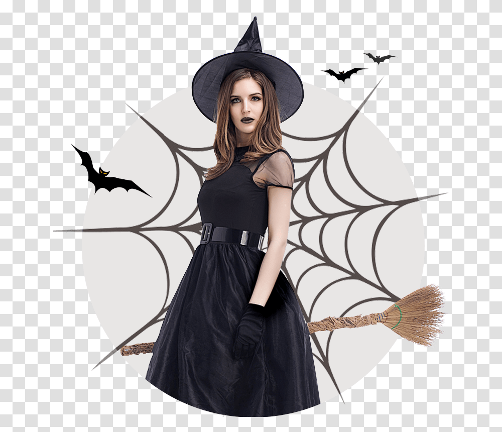 Black Witch Halloween Costume, Dress, Female, Person Transparent Png