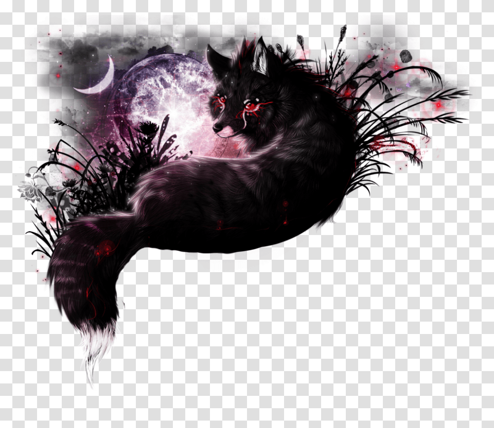 Black Wolf Red Patterns Anime Art Chernij Lis, Cat, Pet, Mammal, Animal Transparent Png