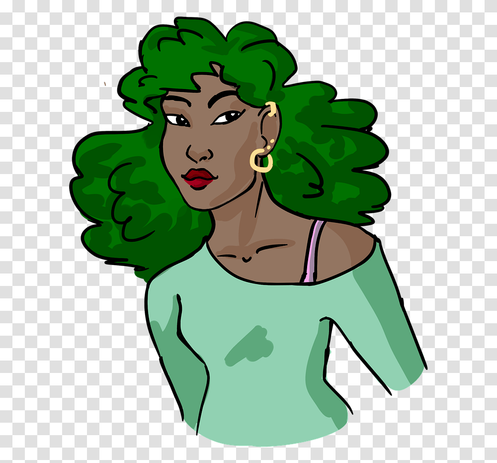 Black Woman Lady Green Hair Free Image On Pixabay, Sleeve, Clothing, Long Sleeve, Vegetation Transparent Png
