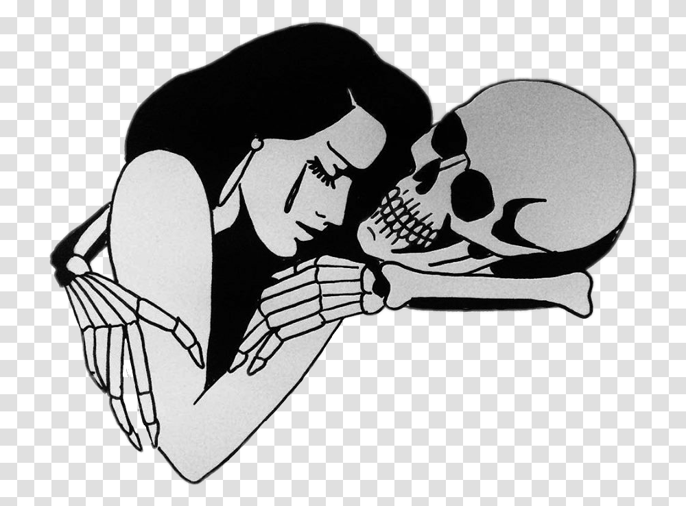 Blackandwhite Tumblr Squeletton Love Cry Sticker Skeleton And Girl Crying, Stencil, Label, Hand Transparent Png