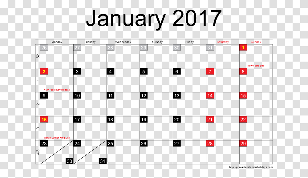 Blank Printable January 2017 Calendar Many Days Are In January, Scoreboard Transparent Png