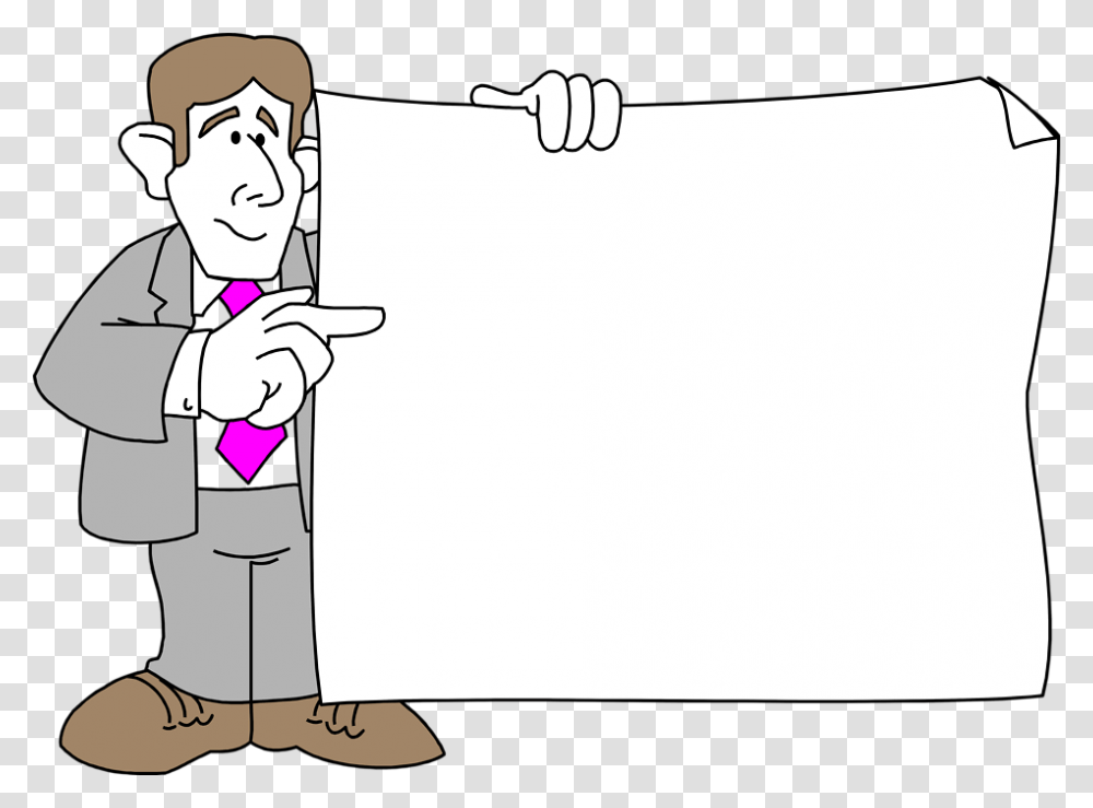 Blank Sign Board Cartoon Man Holding Blank Sign, Person, Human, White Board, Scroll Transparent Png