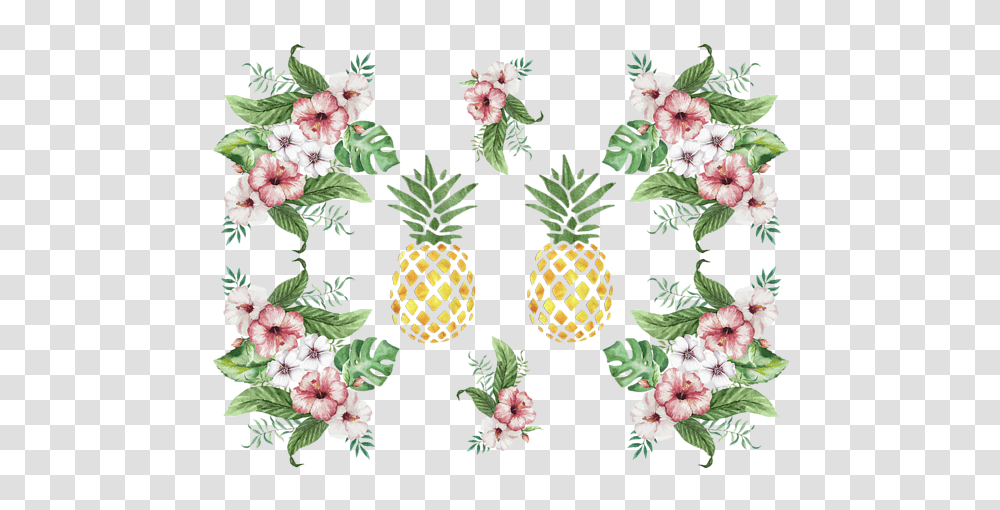 Bleed Area May Not Be Visible Hawaiian Flowers And Pineapple With Tropical Flowers, Plant, Fruit, Food Transparent Png