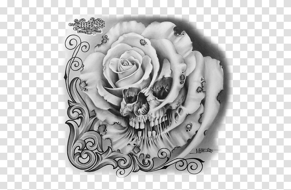 Bleed Area May Not Be Visible Pencil Skull And Rose Drawing, Sketch, Flower, Plant Transparent Png