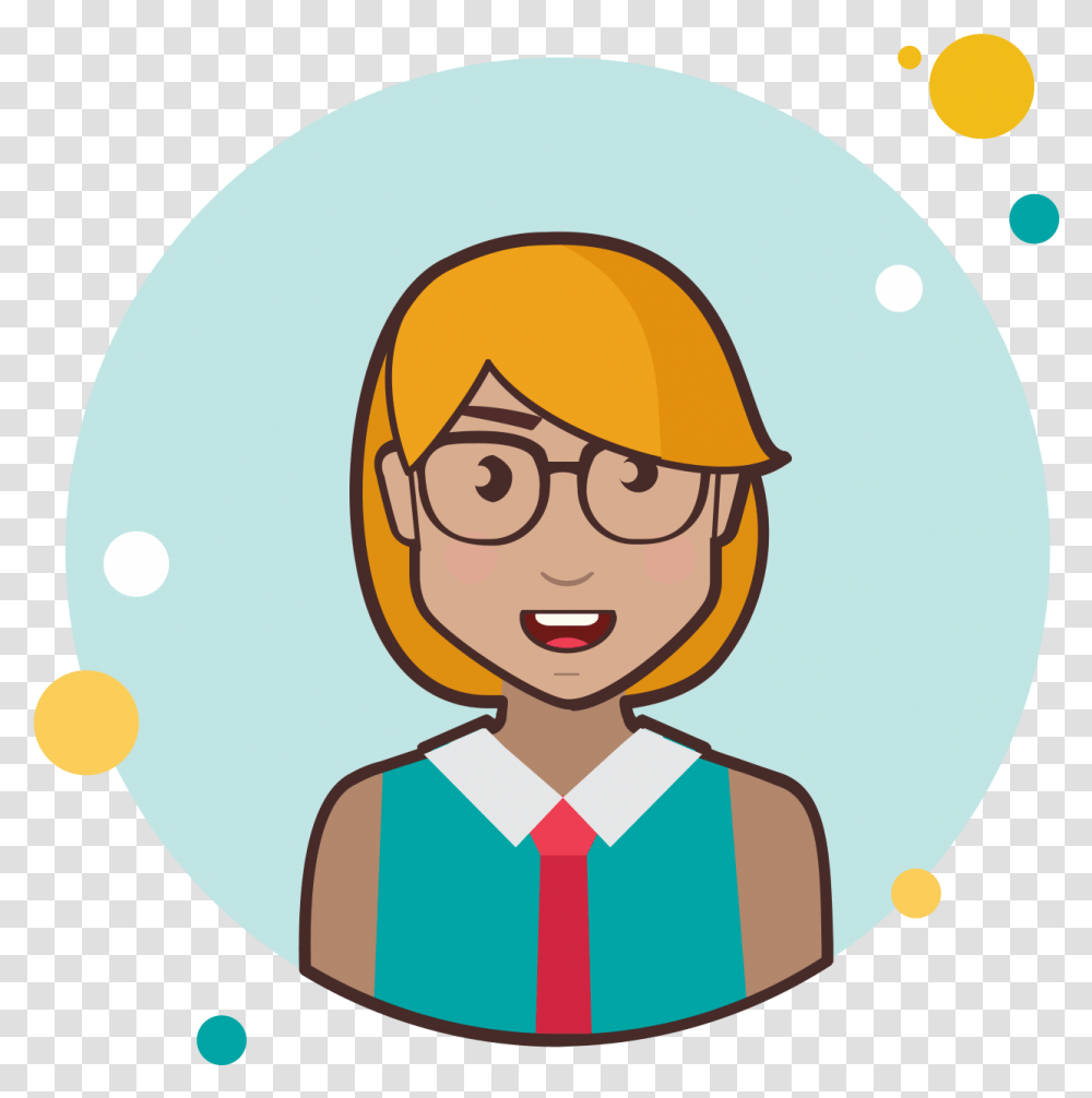 Blond Short Hair Lady With Red Tie Icon Cartoon Girl With Curly Hair And Glasses, Number, Face Transparent Png