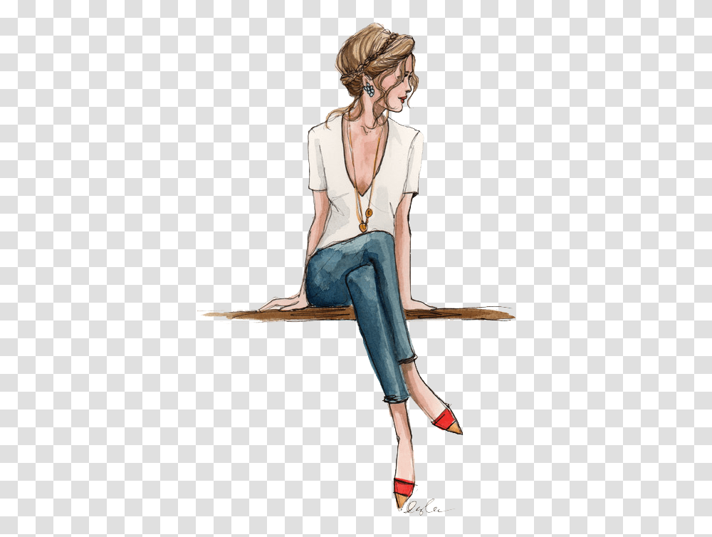 Blonde Draw And Fashion Image Fashion Sketches, Person, Female, Sitting Transparent Png