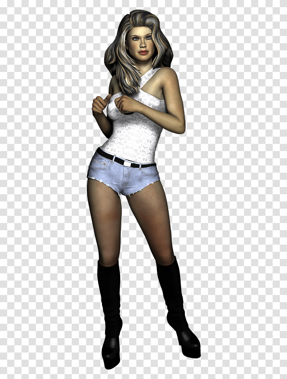 Blonde Woman With Black Boots Standing 3d Render Woman, Person, Human, Apparel Transparent Png