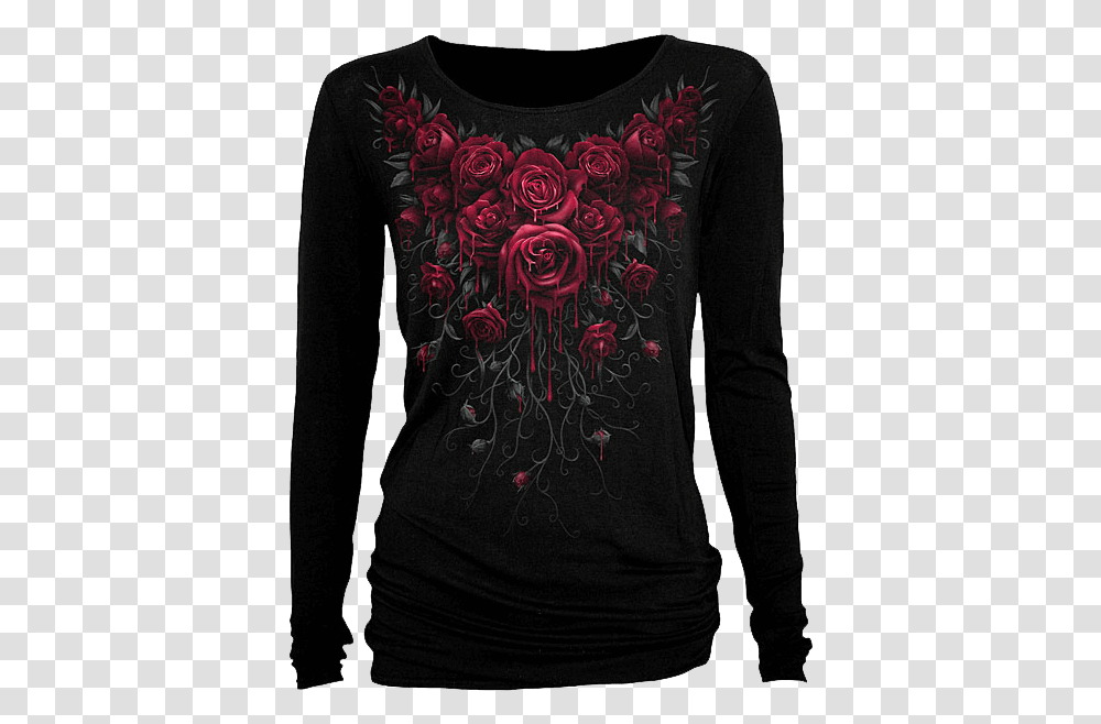 Blood Rose Womens Long Sleeve Shirt T Shirt Femme Manches Longues Gothique, Apparel, Pattern, T-Shirt Transparent Png