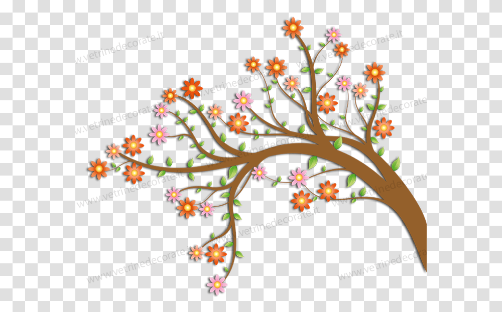 Blooming Tree Branch With Flowers And Leaves, Floral Design, Pattern Transparent Png