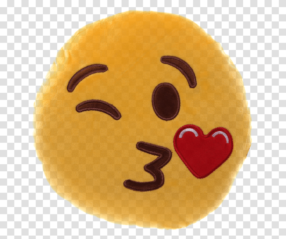 Blowing Kiss And Winking Emoji Plush Cushion Emoticon, Sweets, Food, Confectionery, Pac Man Transparent Png