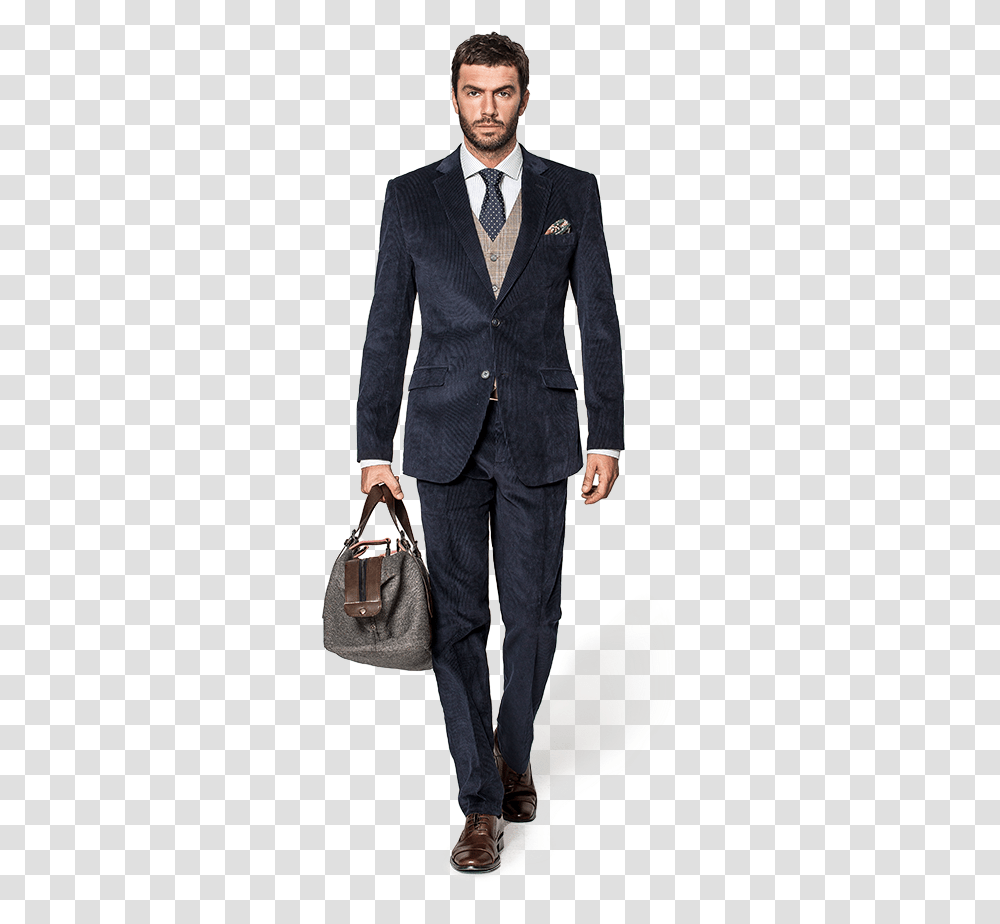 Blue 3 Piece Corduroy Suit Cappotto Doppiopetto Uomo, Overcoat, Handbag, Accessories Transparent Png