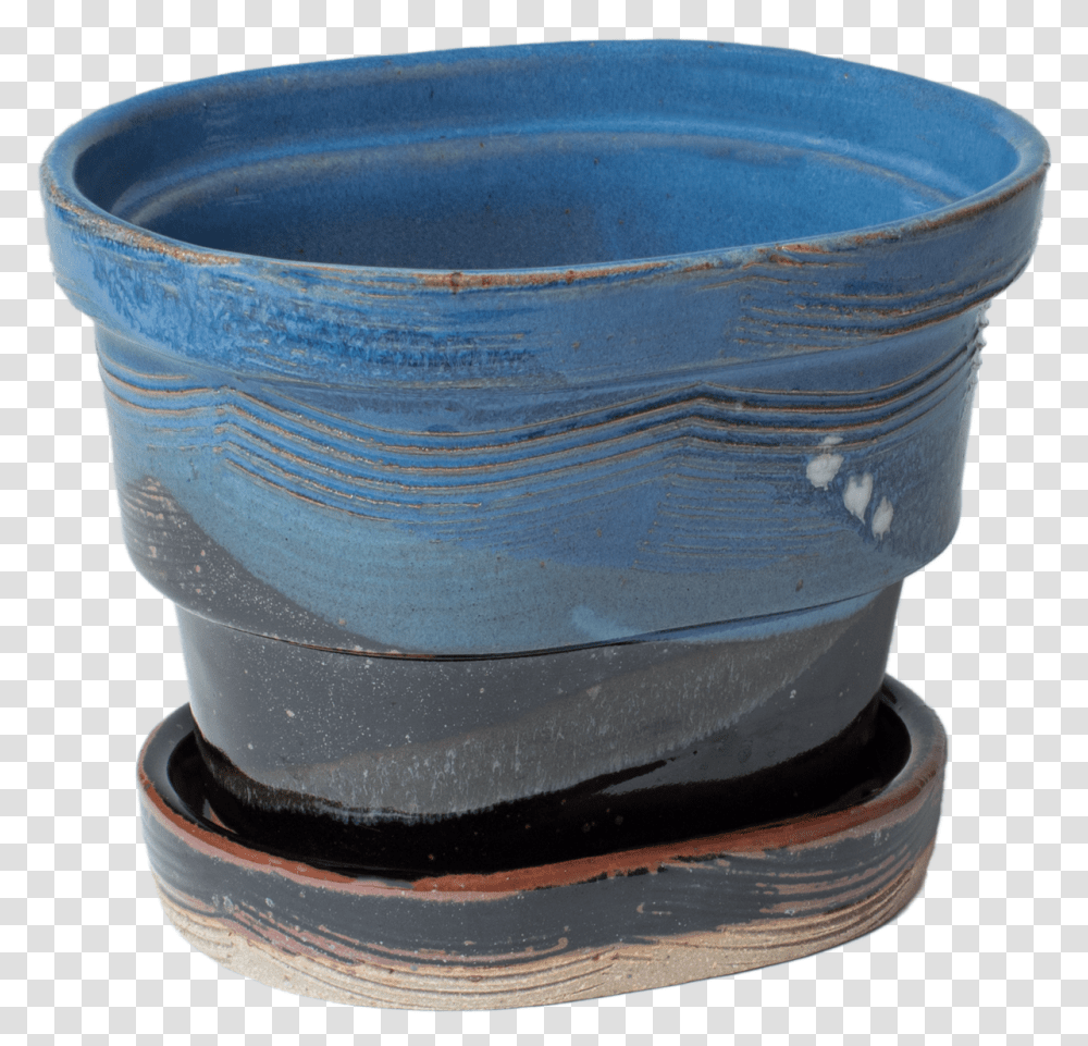 Blue And Black Handmade Pottery Planter And Drip Tray Earthenware, Bowl, Mixing Bowl, Soup Bowl, Wedding Cake Transparent Png
