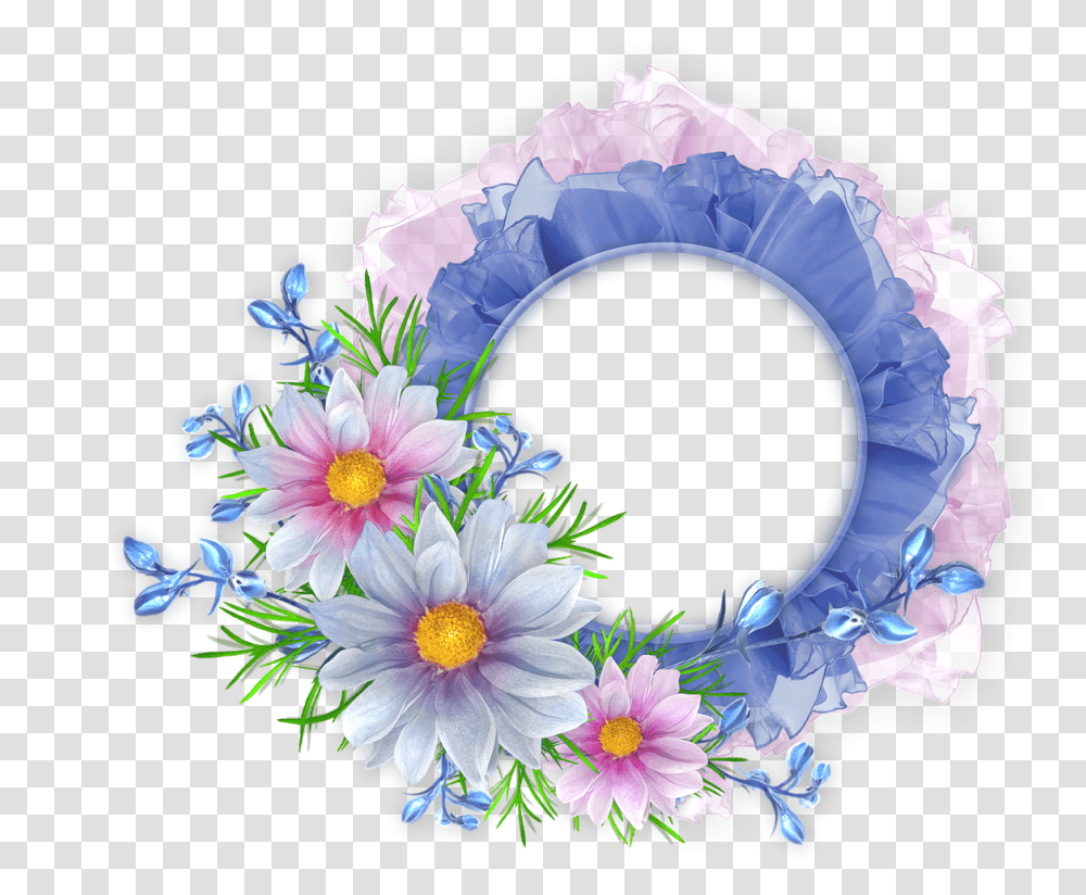Blue And Pink Round Frame With Flowers Rmeky Good Luck And All The Best, Graphics, Art, Floral Design, Pattern Transparent Png
