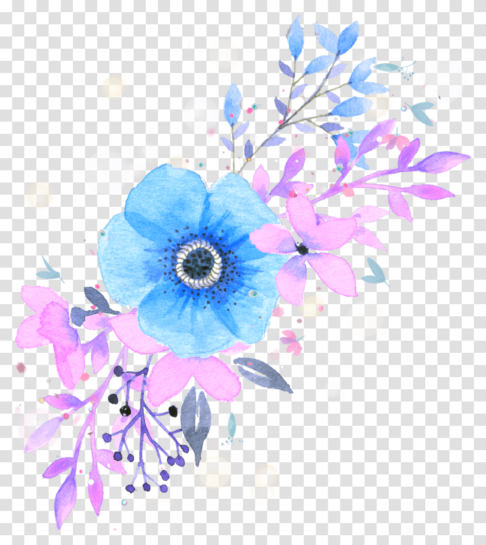 Blue And Pink Watercolor Flowers, Floral Design, Pattern Transparent Png