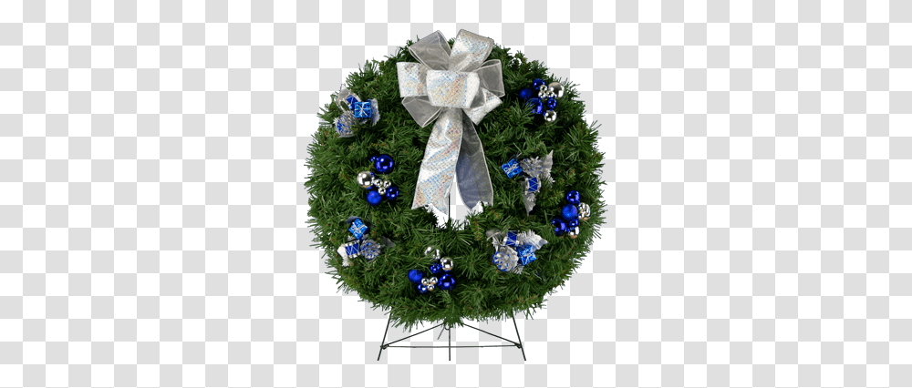 Blue And Silver Ornaments With Bow Christmas Day, Wreath, Christmas Tree, Plant Transparent Png
