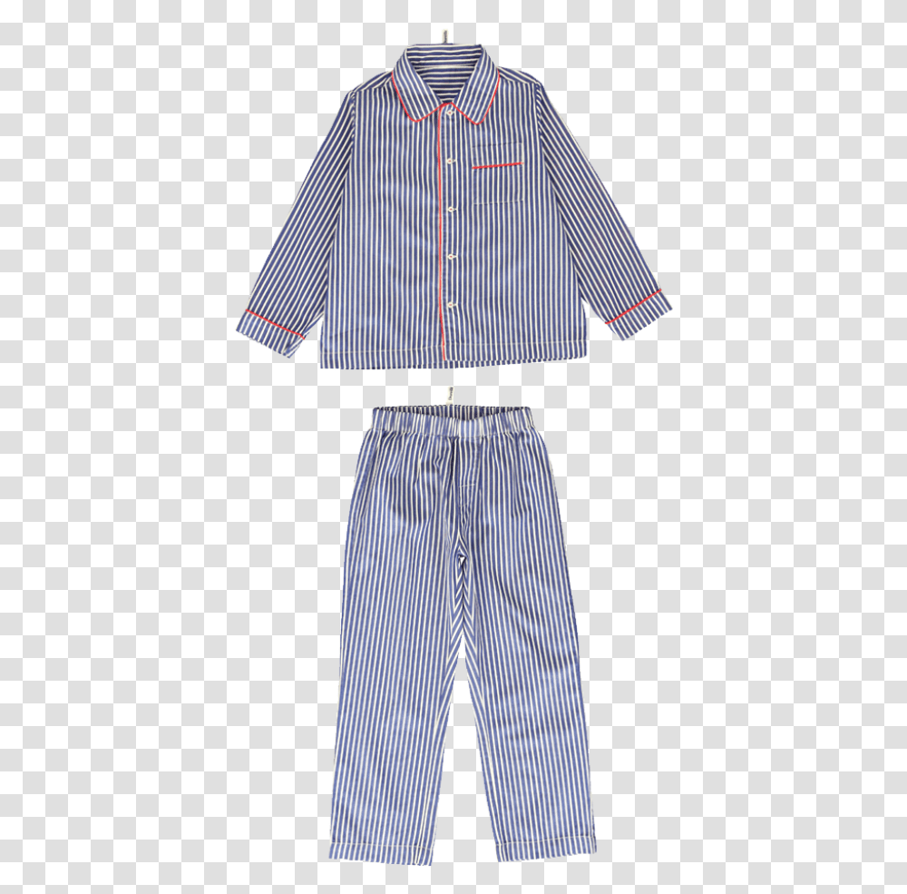 Blue And White Striped Pyjama With Red Piping Blauw Wit Gestreepte Pyjama, Apparel, Shirt, Pajamas Transparent Png