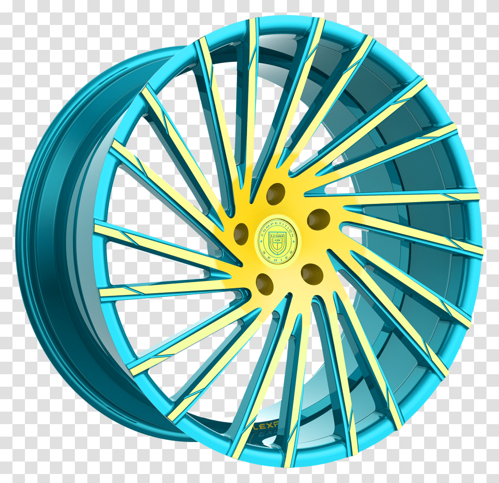 Blue And Yellow Finish Lexani Wraith Wheels, Spoke, Machine, Tire, Car Wheel Transparent Png