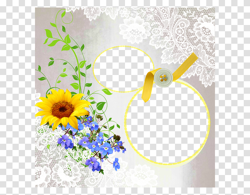 Blue And Yellow Flowers Photo Frame, Floral Design, Pattern Transparent Png