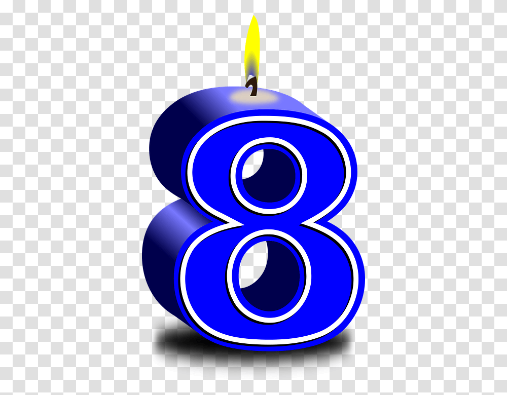 Blue Candle 8th Birthday Candle, Number, Alphabet Transparent Png