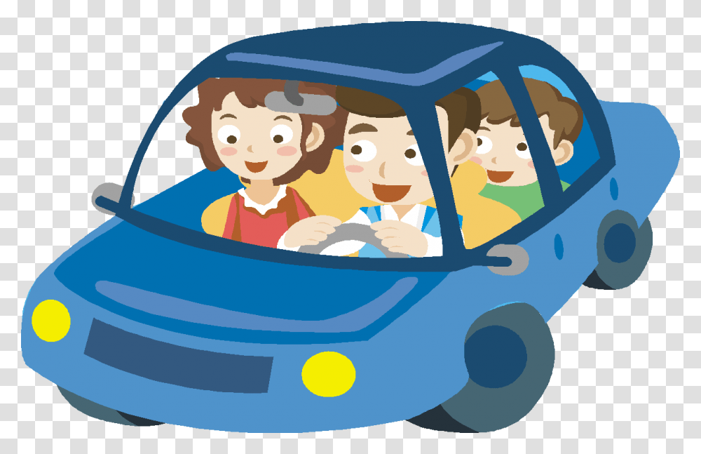 Blue Car Clipart Family Car Family Driving In A Car, Vehicle, Transportation, Smile, Face Transparent Png