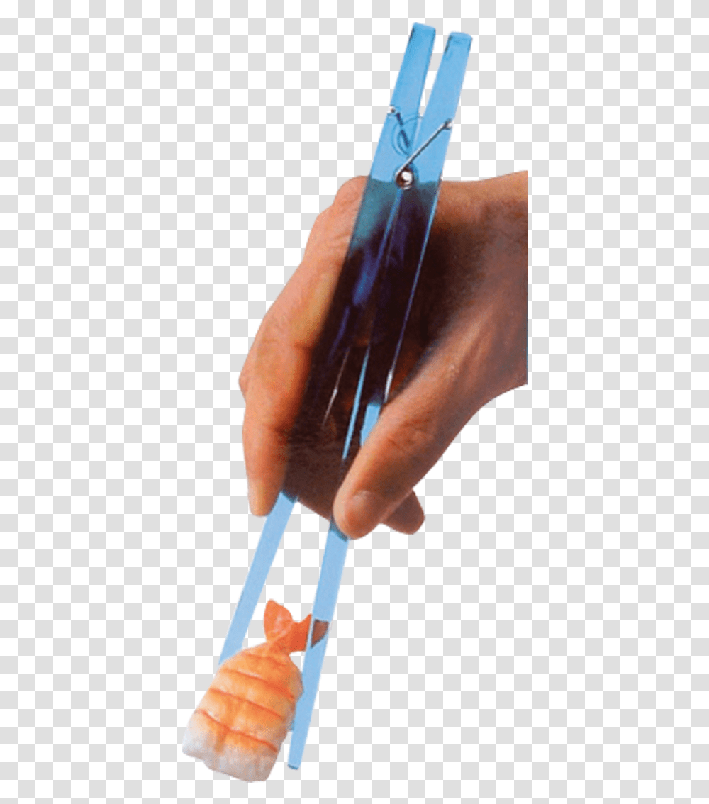 Blue Clothespin Chopsticks Holding A Sushi Marking Tools, Plastic Wrap, Person, Human, Finger Transparent Png