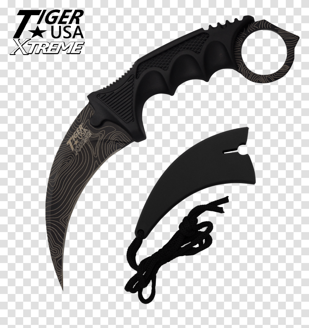 Blue Damascus Steel Karambit, Axe, Tool, Weapon, Weaponry Transparent Png