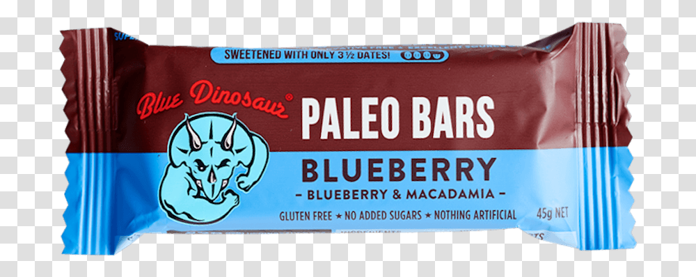 Blue Dinosaur Blueberry And Macadamia Paleo Bar 45g Dinosaur Cereal Bar, Text, Paper, Label, Ticket Transparent Png