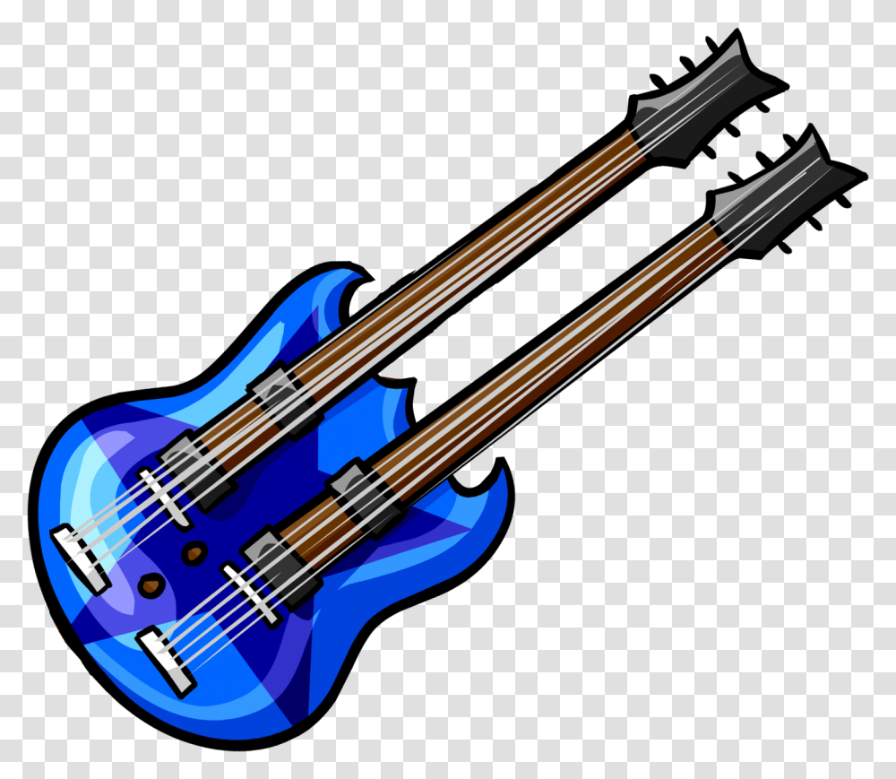 Blue Double Guitar Club Penguin Guitar, Leisure Activities, Musical Instrument, Bass Guitar, Violin Transparent Png