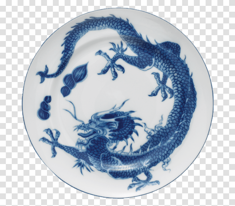 Blue Dragon Dessert Plate With Center Chinese Blue And White Porcelain Plates, Pottery, Meal, Food Transparent Png