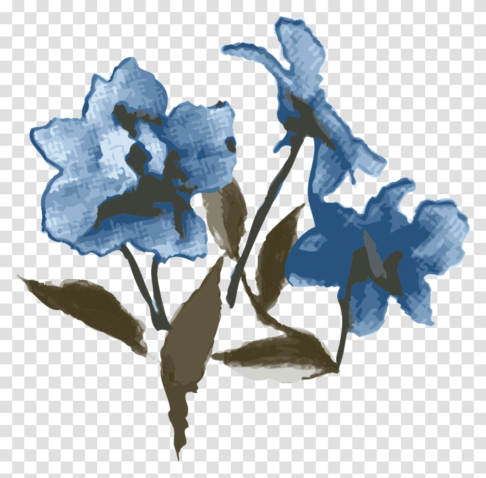 Blue Elegant Flower Cartoon Material Iris, Plant, Blossom, Rose Transparent Png