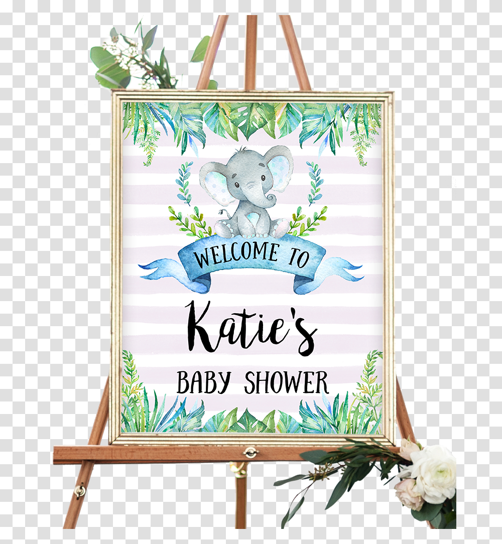 Blue Elephant Safari Welcome Sign Elephant Baby Shower Sign, Plant, Poster, Advertisement Transparent Png
